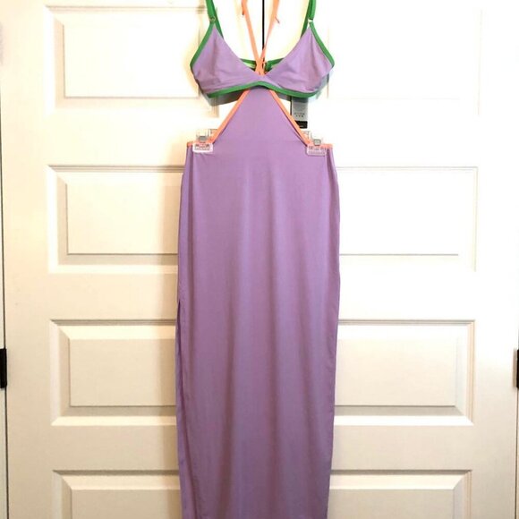 NWT ANTHROPOLOGIE OneOne Lia 2pc Strappy Long Dress Coverup Lavender\Neon M - Picture 6 of 12